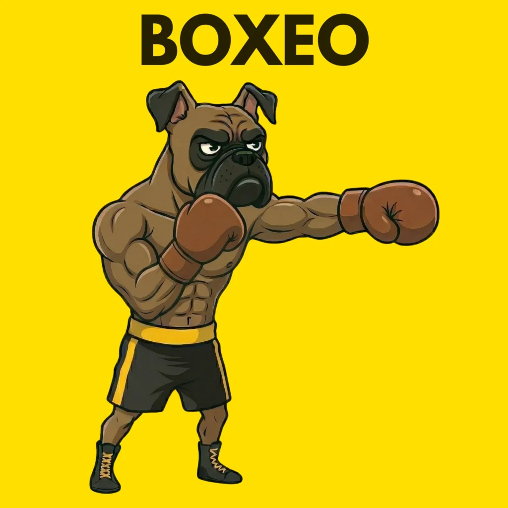 boxeo hoy. perro boxer boxedor con guantes rojos y calzón negro.