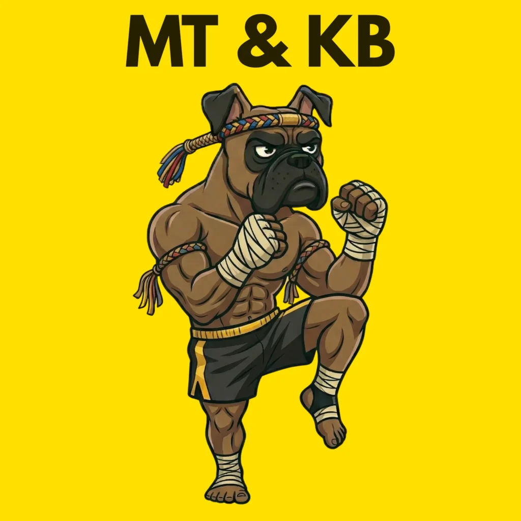 Muay Thai y Kickboxing. perro boxer con indumentaria tipica de peleador de muay thai
